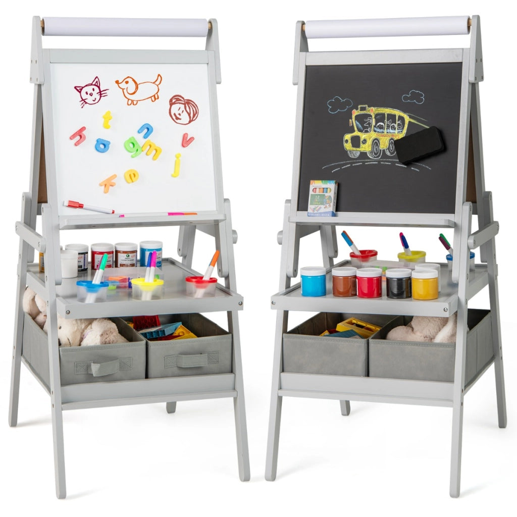 Cavalletto 3 in 1 per bambini, Cavalletto con doppia faccia magnetica e lavagna bianca Grigio-Cavalletti e lavagne bambini