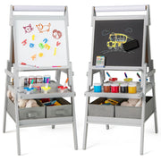 Cavalletto 3 in 1 per bambini, Cavalletto con doppia faccia magnetica e lavagna bianca Grigio-Cavalletti e lavagne bambini