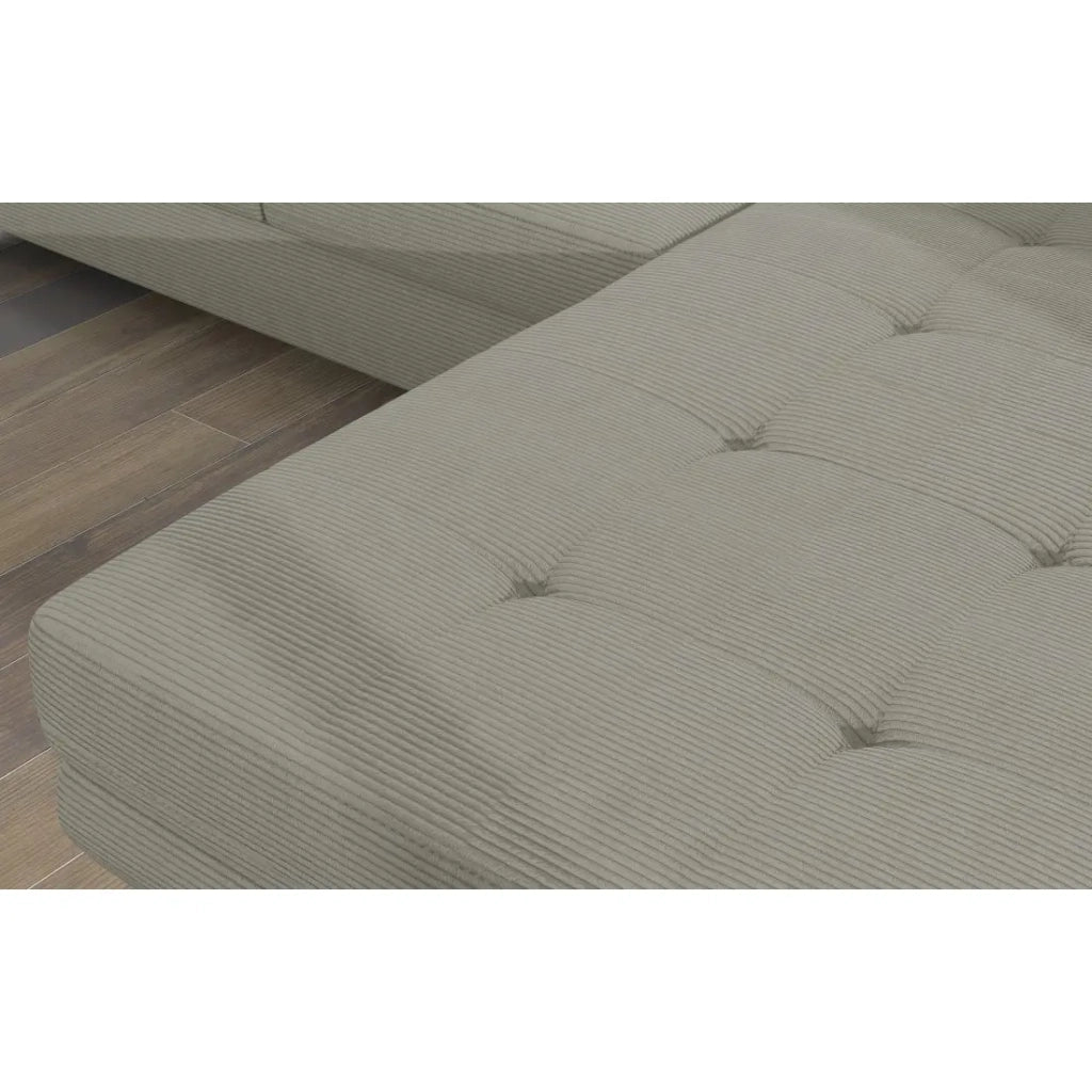 Divano ad angolo trasformabile AMANDA beige scuro in velluto a coste con contenitore