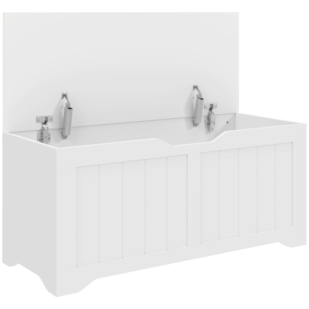 Panca Contenitore 100x40x45 cm Capacità 136L con Coperchio Sollevabile in Legno Bianca
