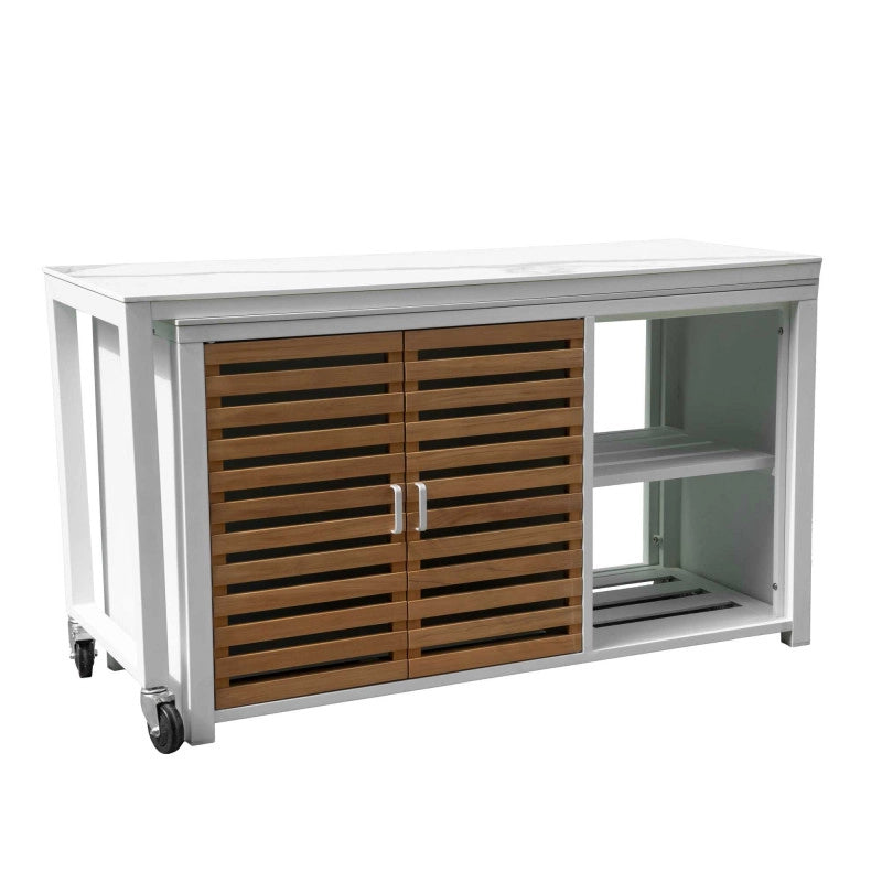 Mobile Alluminio Idaho Bianco Ante Teak top Pietra Sinterizzata Cm 160x60h90
