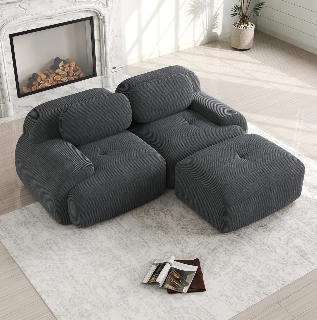Divano angolare modulare in tessuto effetto velluto a coste grigio 208x178x70 cm