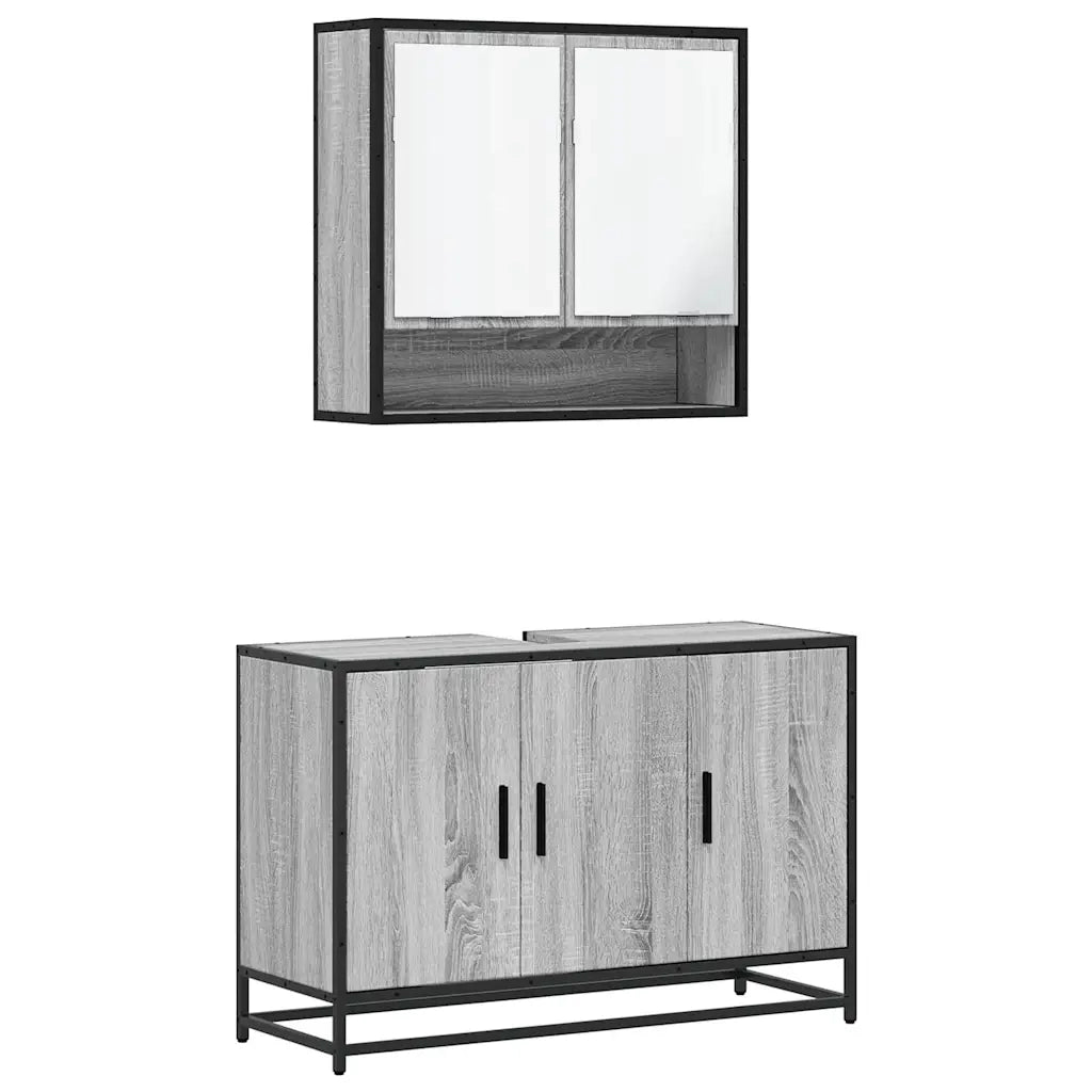 Set Mobili da Bagno 2 pz Grigio Sonoma in Legno Multistrato