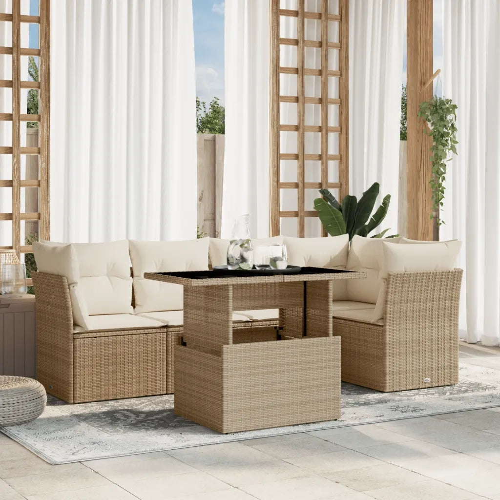 Set Divano da Giardino 6 pz con Cuscini Beige in Polyrattan