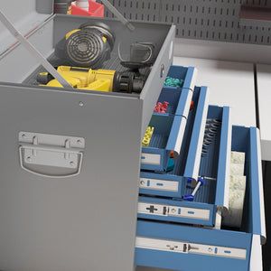 Cassetta Attrezzi con 6 Cassetti un Bauletto e 2 Chiavi 60x26x34 cm in Acciaio Blu