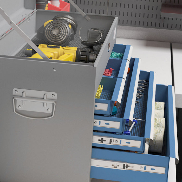 Cassetta Attrezzi con 6 Cassetti un Bauletto e 2 Chiavi 60x26x34 cm in Acciaio Blu