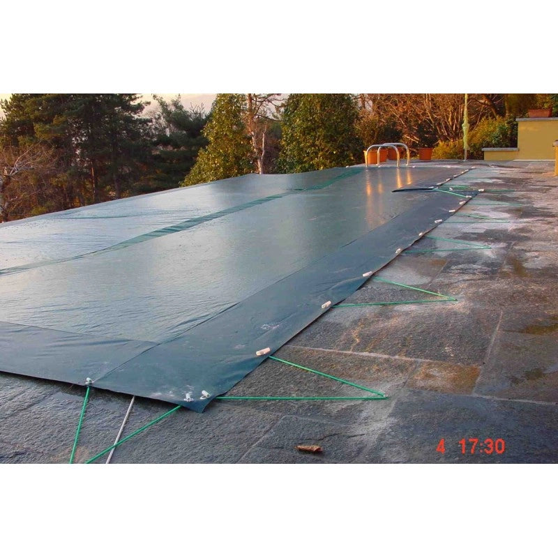 Telo Copertura Piscina 3x5m in PVC 600 gr/mq Verde - Protezione Invernale Antifoglie, Occhielli 25cm Sicurezza Bambini & Antiraggi UV