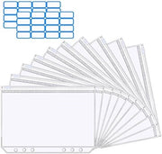 10 A5 mappen a righaccio con chiusura a rits, organizzatore per documenti in plastica, inclusi 32 etichette adesive - Impermeabile e resistente