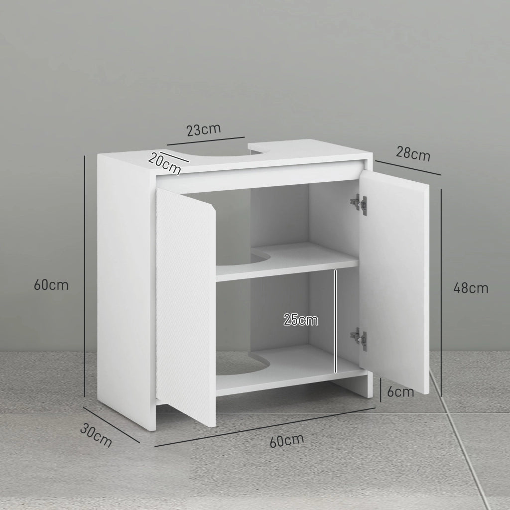 Mobile Sottolavello da Bagno 60x30x60cm 2 Ante Decorate Bianco