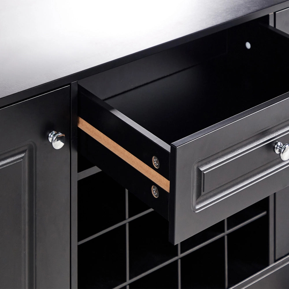 Credenza in MDF nero con frontali in vetro 2 ripiani ad anta cassetto portabottiglie credenza in stile mediterraneo corridoio