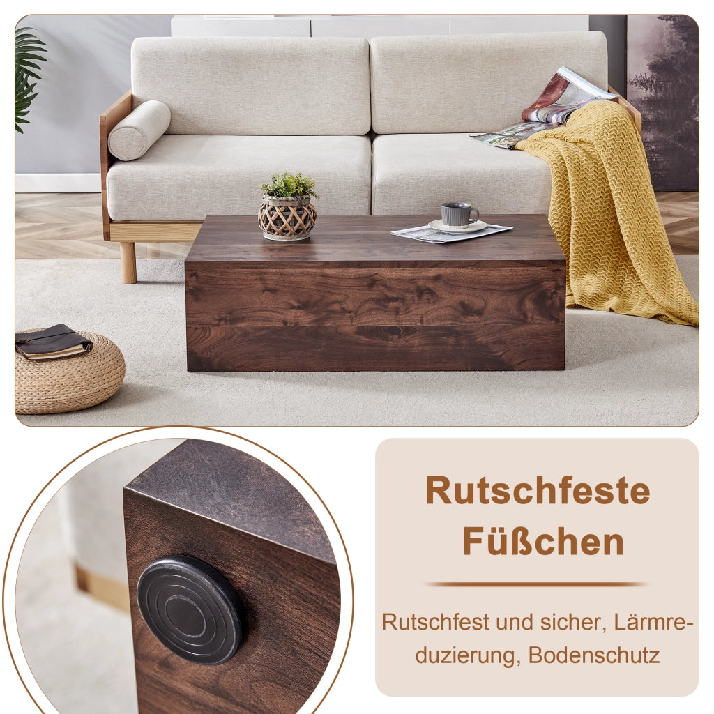 Tavolino da caffè rettangolare in MDF con piano ampio per soggiorno 90 x 50 x 30 cm noce