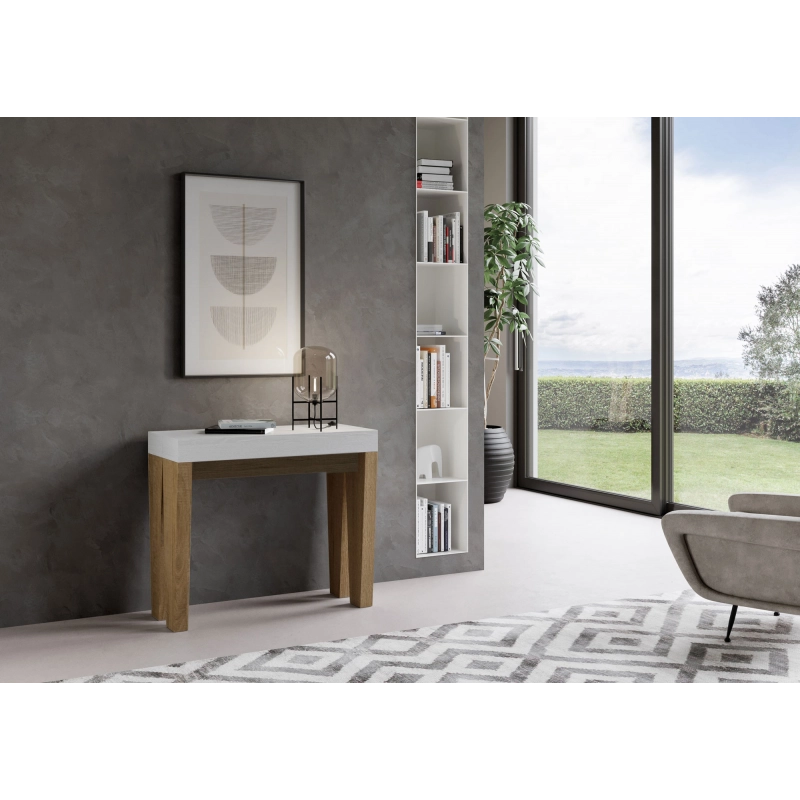 Consolle allungabile 90x40/196 cm Spimbo Mix Small piano Bianco Frassino - Bianco Frassino/Quercia Natura