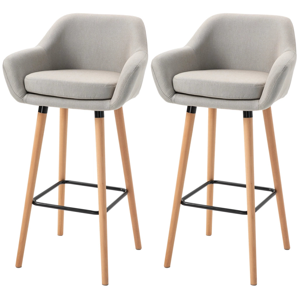 Sgabelli da Bar Set 2 Pezzi con Poggiapiedi ¨C zephmum ¨C Massello Beige 55x48x100 cm
