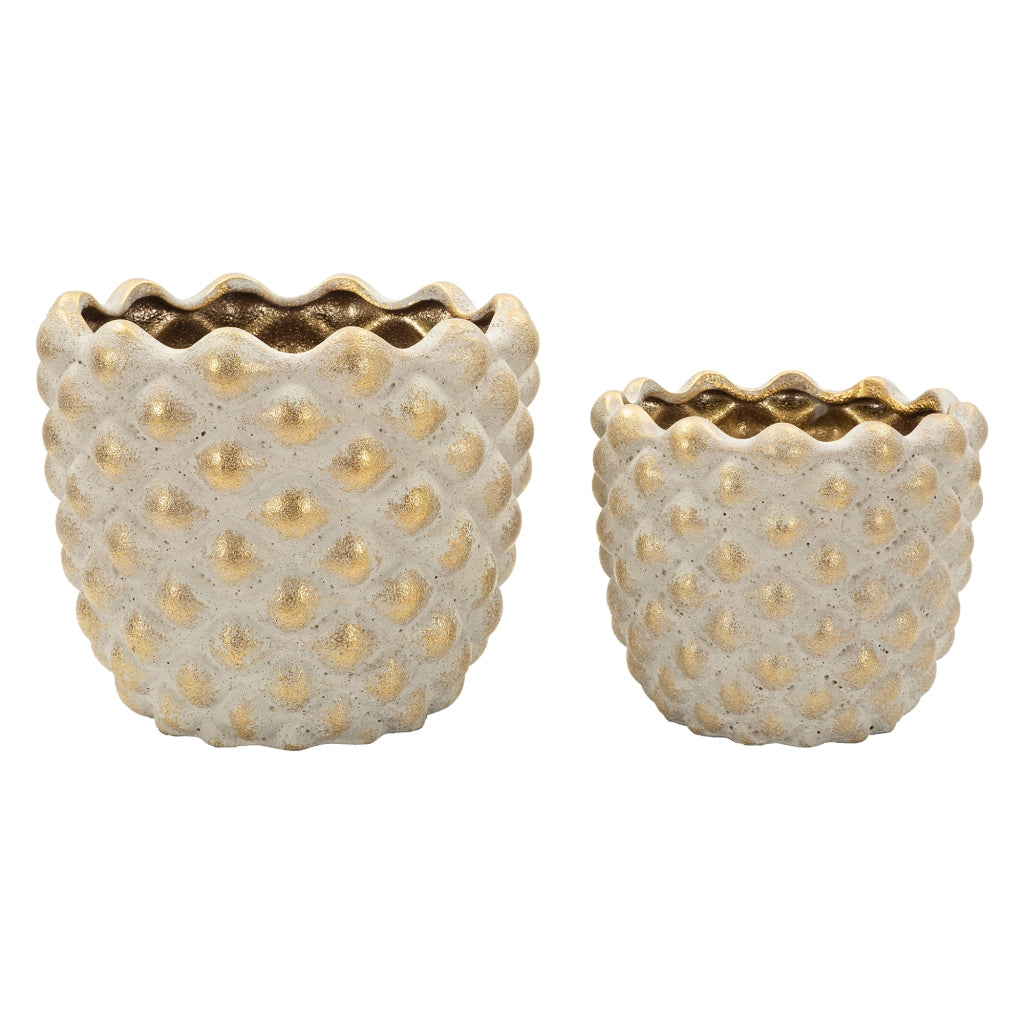 Taiping, Vaso set 2 Vasi, Finitura Geometrica a Rilievo, Beige