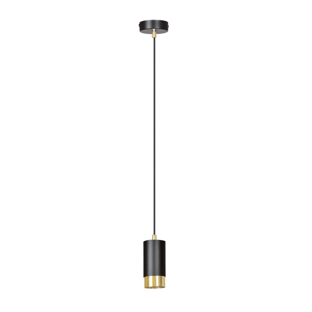Lampada a sospensione Fumiko in acciaio nero opaco e oro