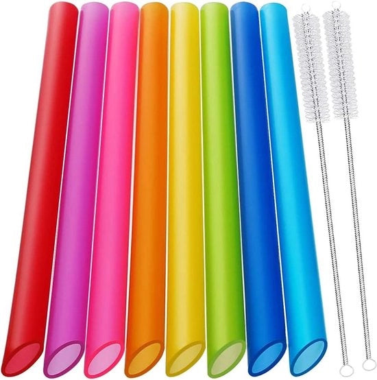 Set di rietelli per Bubble Tea riutilizzabili - Confezione da 8 rietelli in plastica colorati con set di spazzole per pulizia.