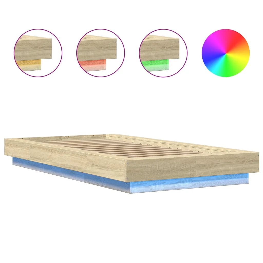 Giroletto Luci LED-Struttura Letto con LED Rovere Sonoma 100x200cm in Legno Multistrato 968764