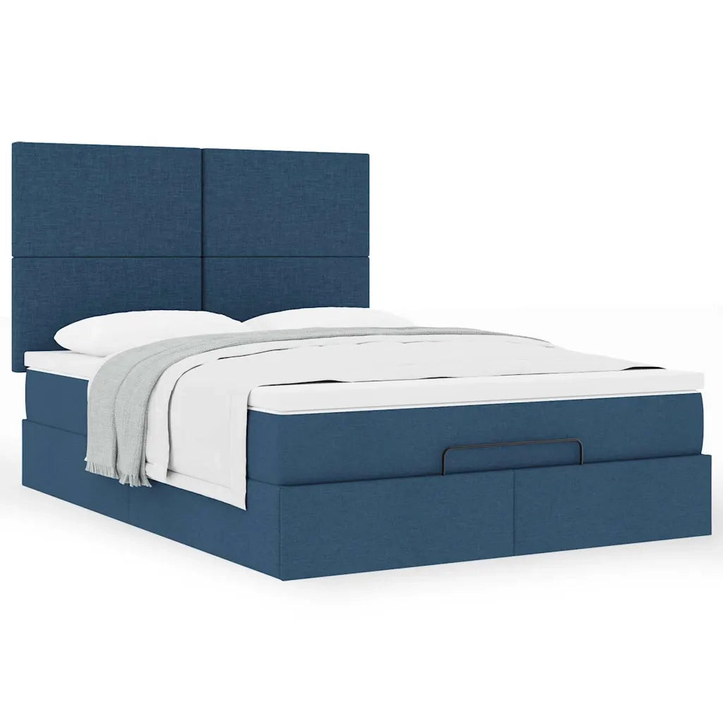 Struttura Letto Pouf con Materasso Blu 140x200cm in Tessuto 3313084