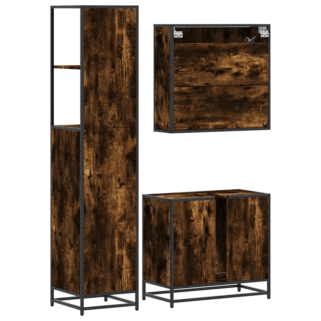 vidaXL Set Mobili da Bagno 3 pz Rovere Fumo in Legno Multistrato
