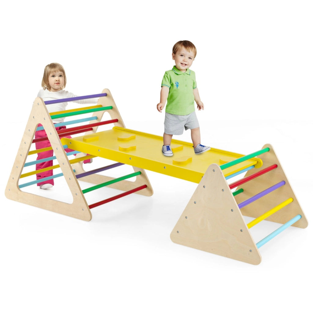 Set da arrampicata 3 in 1 per bambini, Scala triangolare con rampa double face per scivolare e arrampicarsi Colorato 1-Arrampicate e scivoli