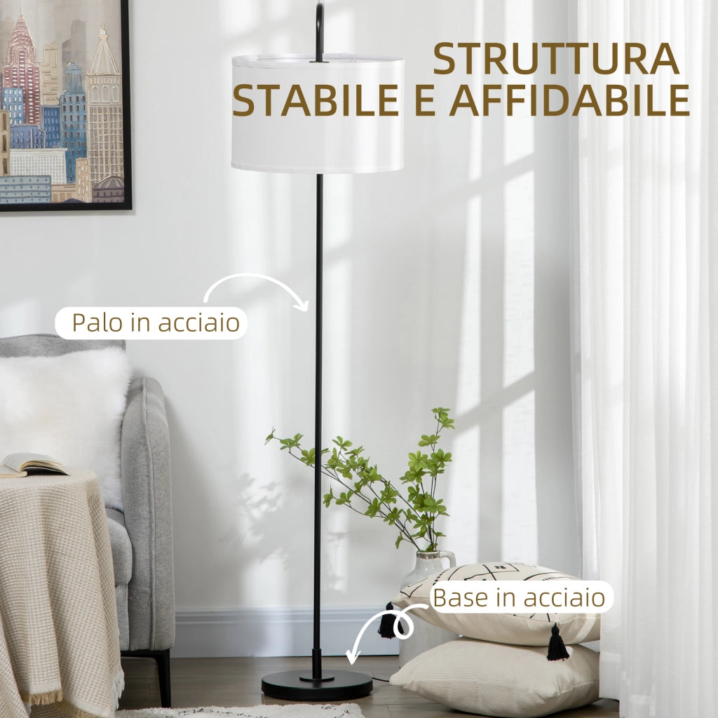 Lampada da Terra Moderna ¨C Xylo ¨C Acciaio Paralume Tessuto Effetto Lino 64x38x163.5cm Bianca Nera