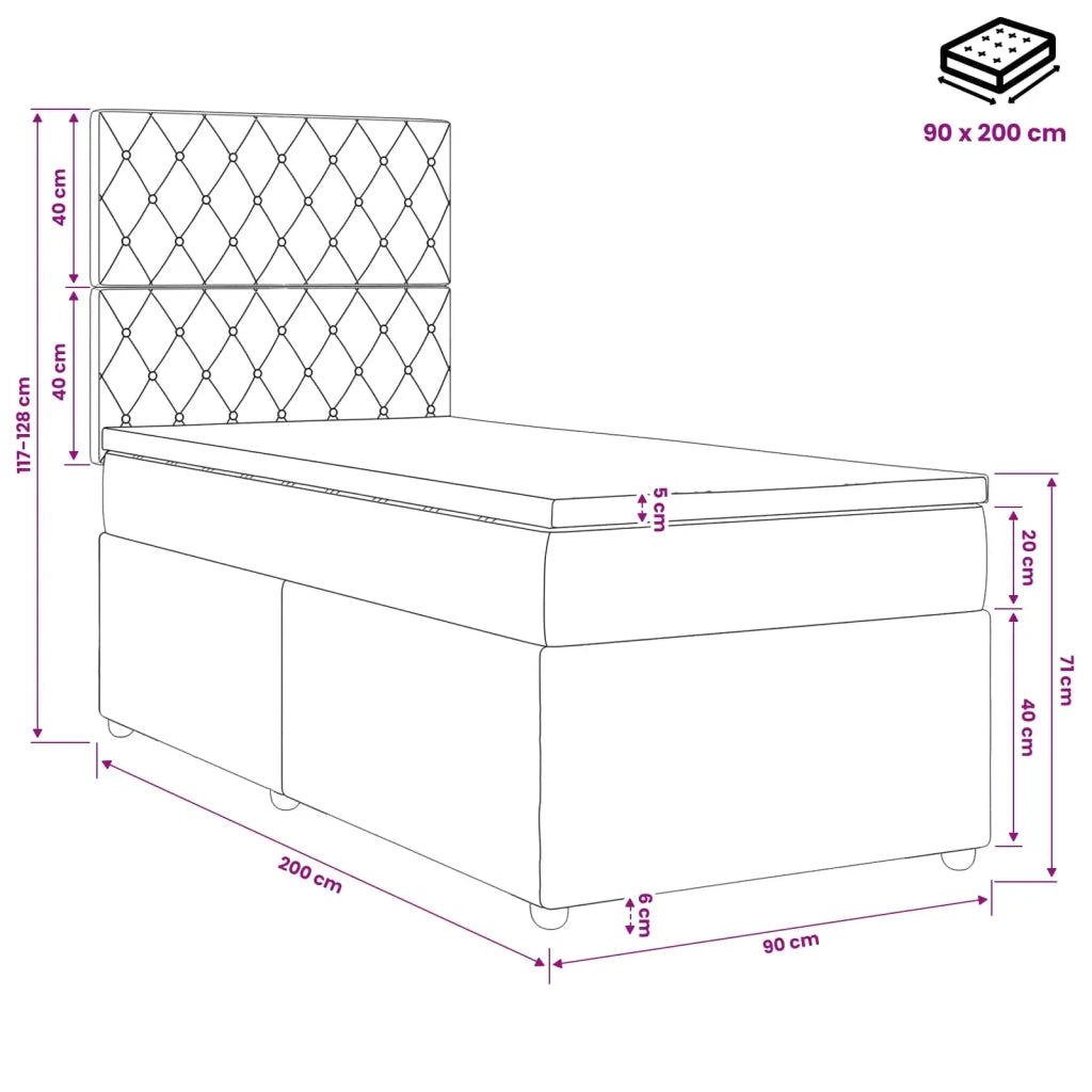 Letto box spring con materasso Grigio Scuro 90 x 200 cm Velluto 3454524