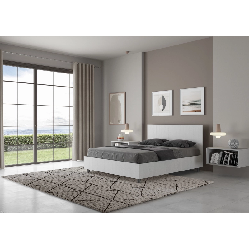 Letto Matrimoniale francese 140x200 cm testata dritta Demas - Contenitore,Bianco Frassino