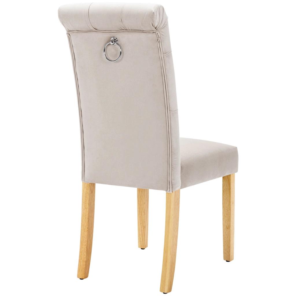 Set di 2 sedie da pranzo in velluto beige con gambe in legno massiccio e design imbottito