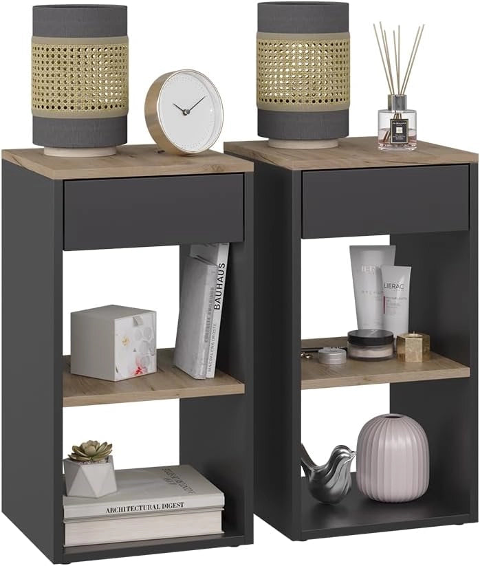 Comodino Dany, Antracite, Set di 2