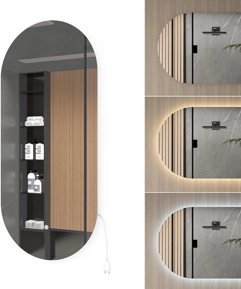 Specchio bagno, Bianco, 110 x 50 cm con illuminazione a LED, per montaggio a parete con sorgente luminosa LED integrata