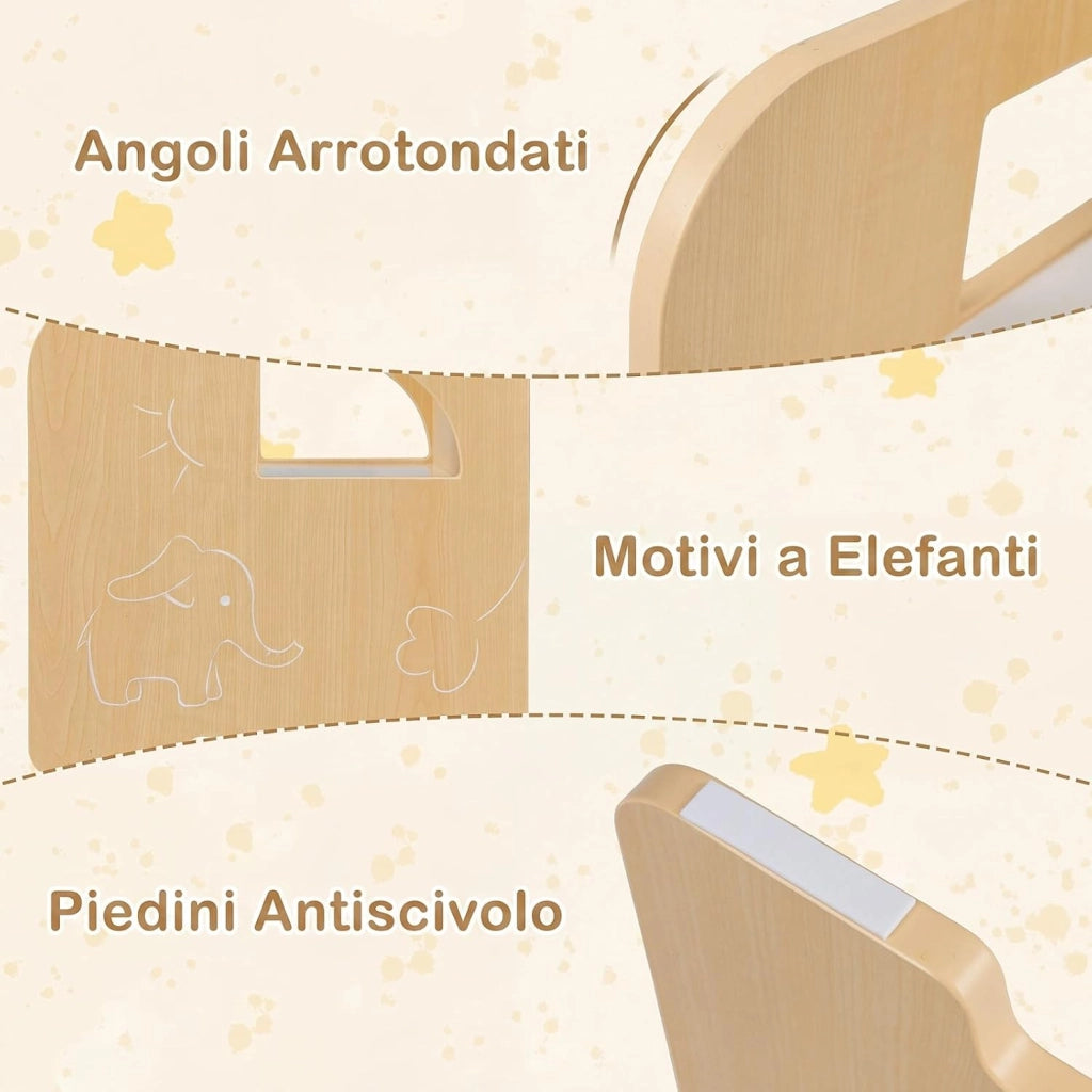 Set Tavolo e 2 Sedie per Bambini, Tavolo e Sedie Salvaspazio per Bambini 3+ Anni con Lavagna per Disegnare e Piedini Antiscivolo, per Camerette, Soggiorno e Studio (Naturale)