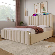 Letto matrimoniale 160x200 cm con 4 cassetti e USB C; lino beige