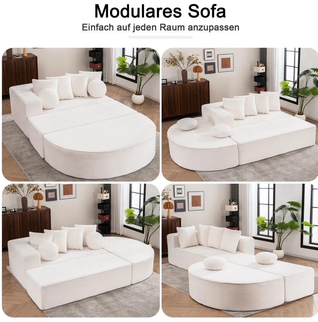 Divano modulare trasformabile in ciniglia bianca 263x171 cm