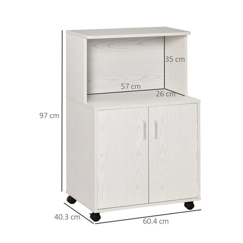 MOBILE CUCINA CON RUOTE E RIPIANO IN LEGNO 60.4X40.3X97CM BIANCO