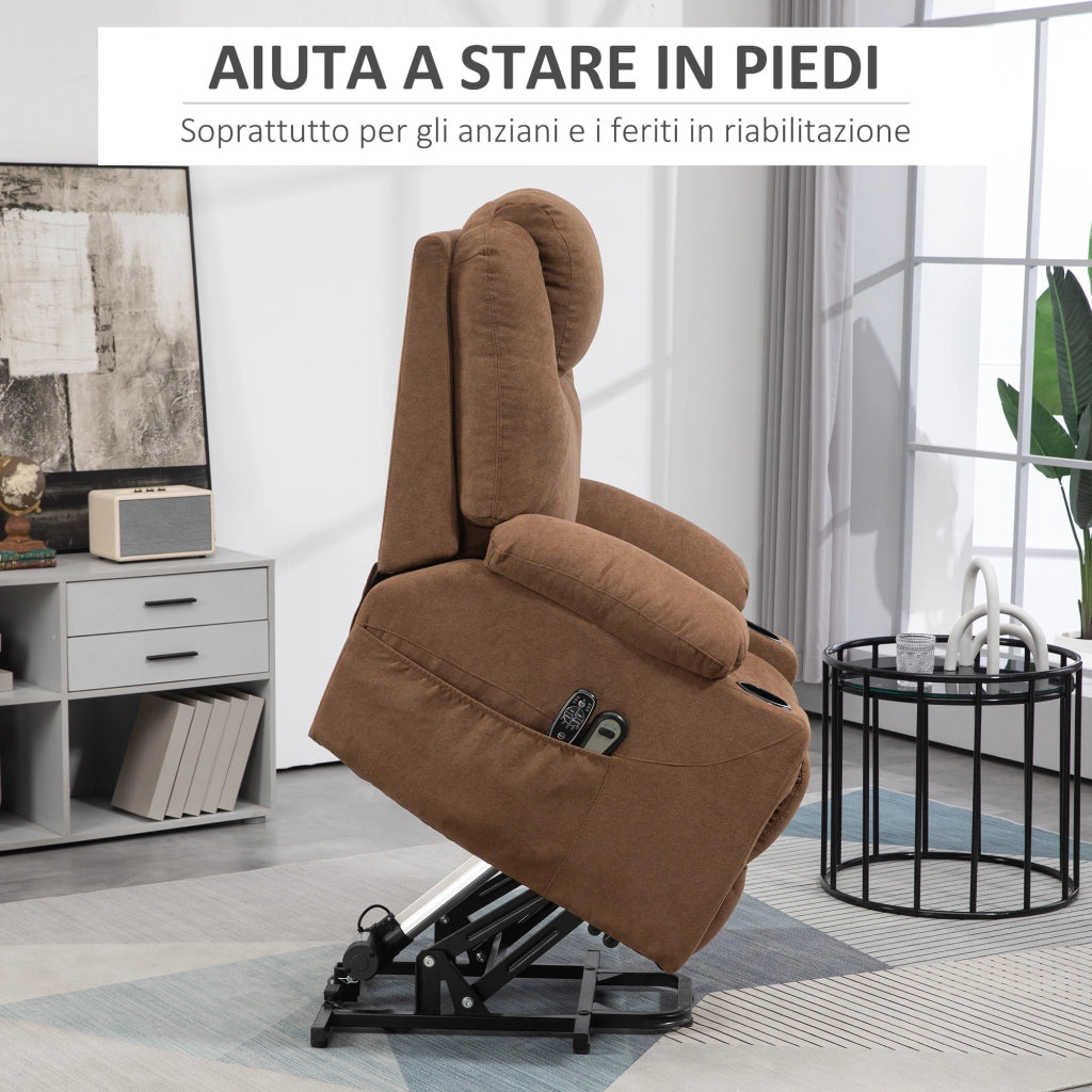 Poltrona Alzapersona Massaggiante Elettrica Reclinabile ¨C Zephmum ¨C Tessuto Grigio Scuro 90x101x107