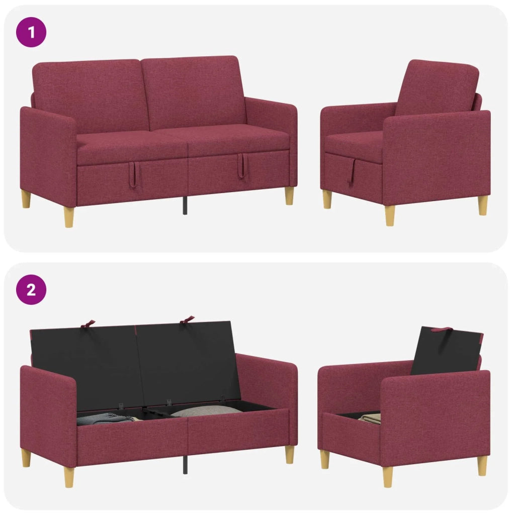 Set di Divani con Storage 2 pcs Rosso Vino Poliestere 3429179