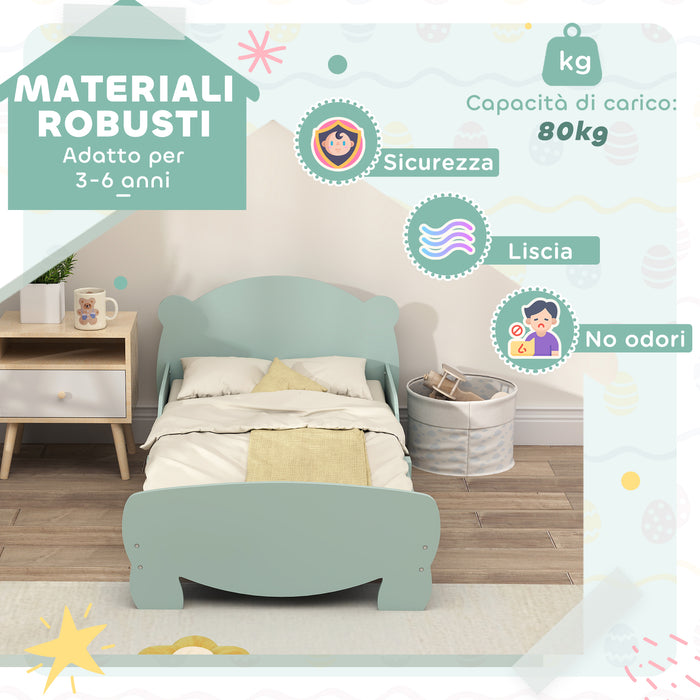 Struttura Letto Singolo per Bambini Orso 143,5x80x55 cm con Sponde Laterali in Legno Verde