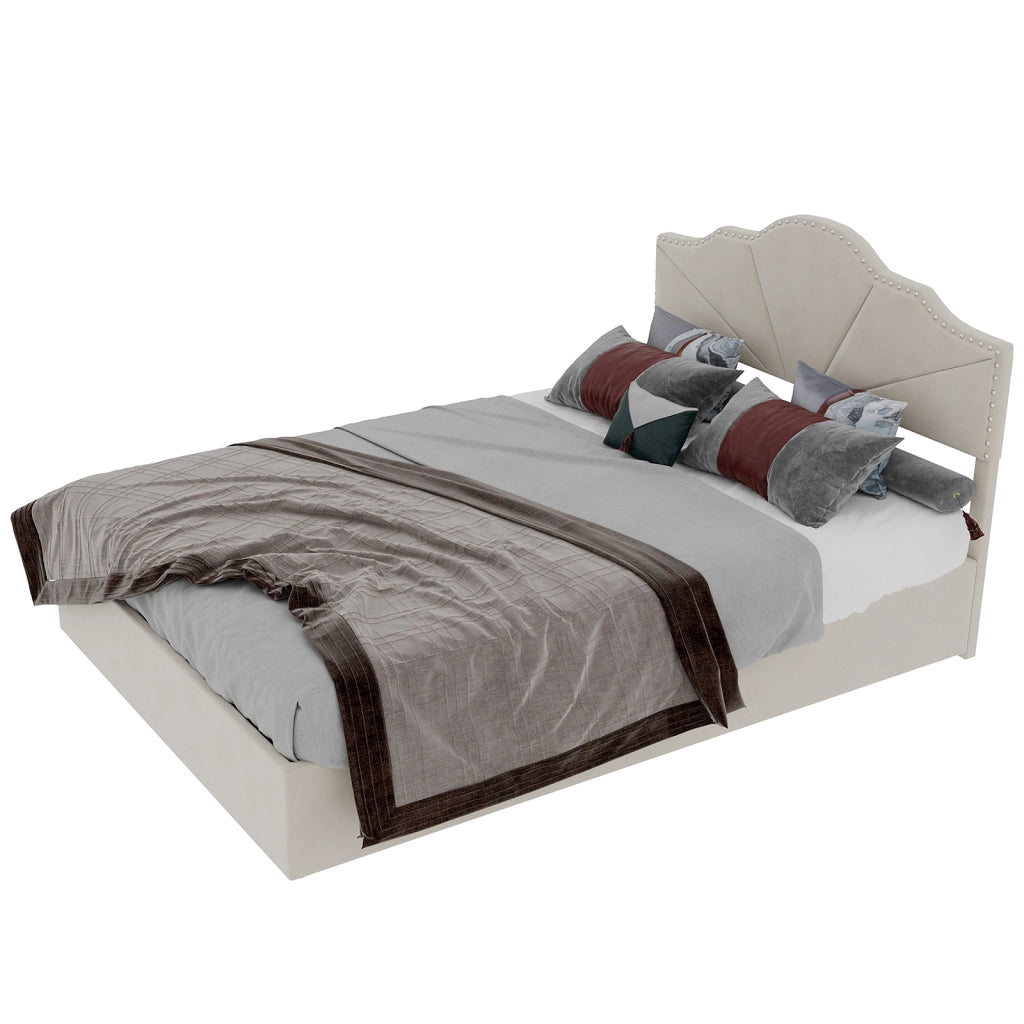 Letto Contenitore Imbottito ¨C MINIMAL ¨C Beige 140x200 con Testiera, Idraulico