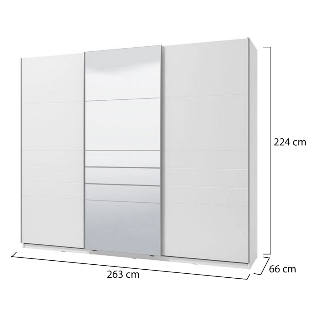 Armadio Camera da Letto Carasco, Guardaroba Grande Appendiabiti, 262.5x224h cm Bianco Opaco