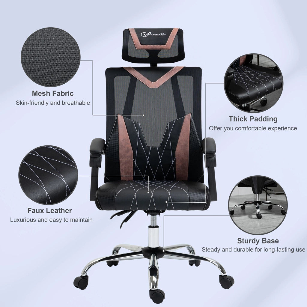 Sedia Direzionale da Ufficio 58x62,5x112-120cm in Tessuto a Rete Nera