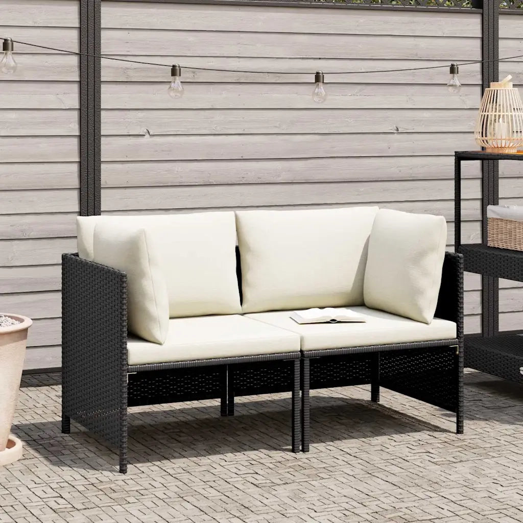 Divano da Giardino a 2 Posti con Cuscini-Sofa da Giardino-Divano da esterno Nero in Polyrattan 321829