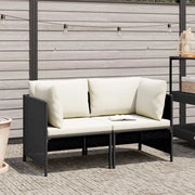 Divano da Giardino a 2 Posti con Cuscini-Sofa da Giardino-Divano da esterno Nero in Polyrattan 321829