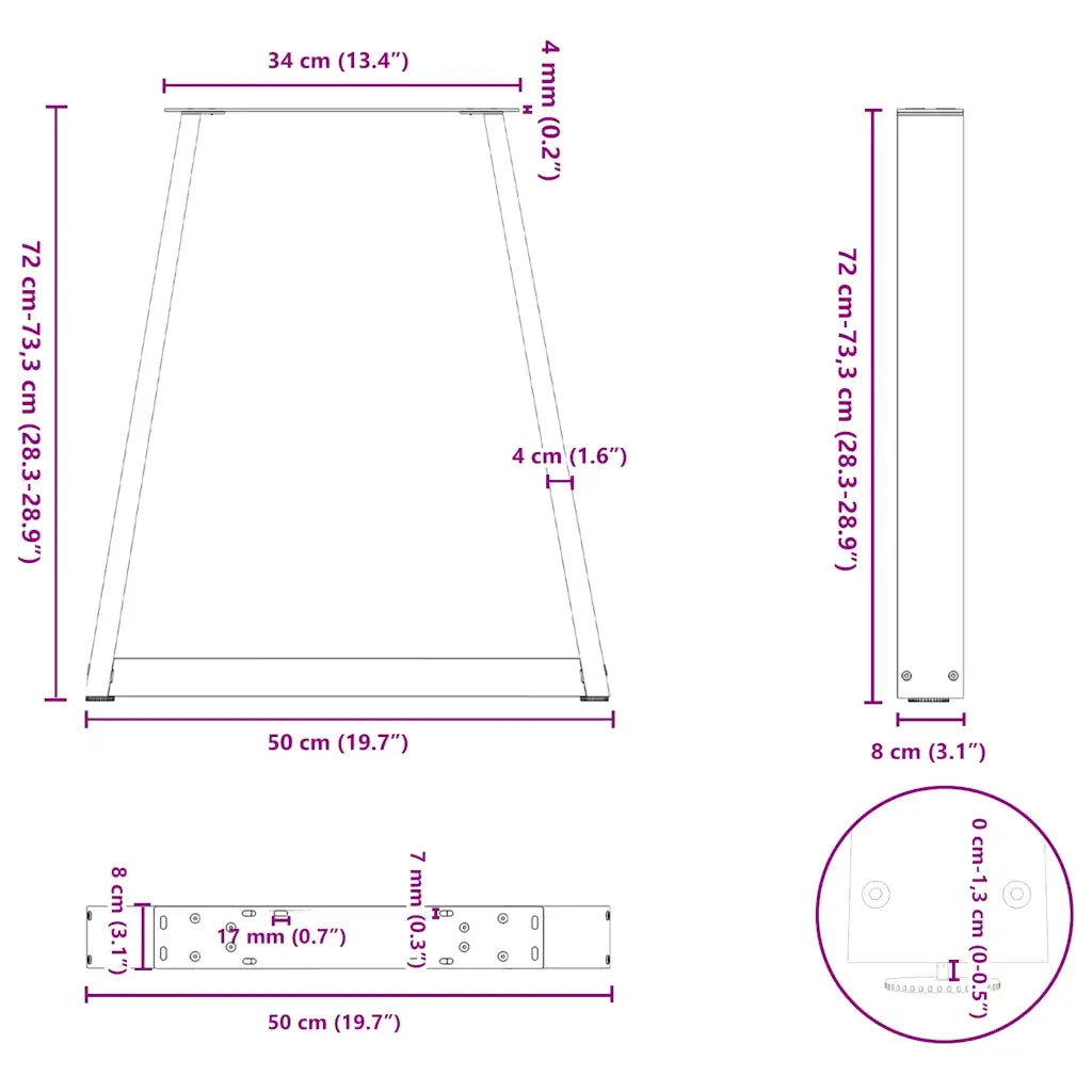 Gambe per tavolo da pranzo a forma di V 2 pz bianche 50x(72-73,3) cm in acciaio 4012561