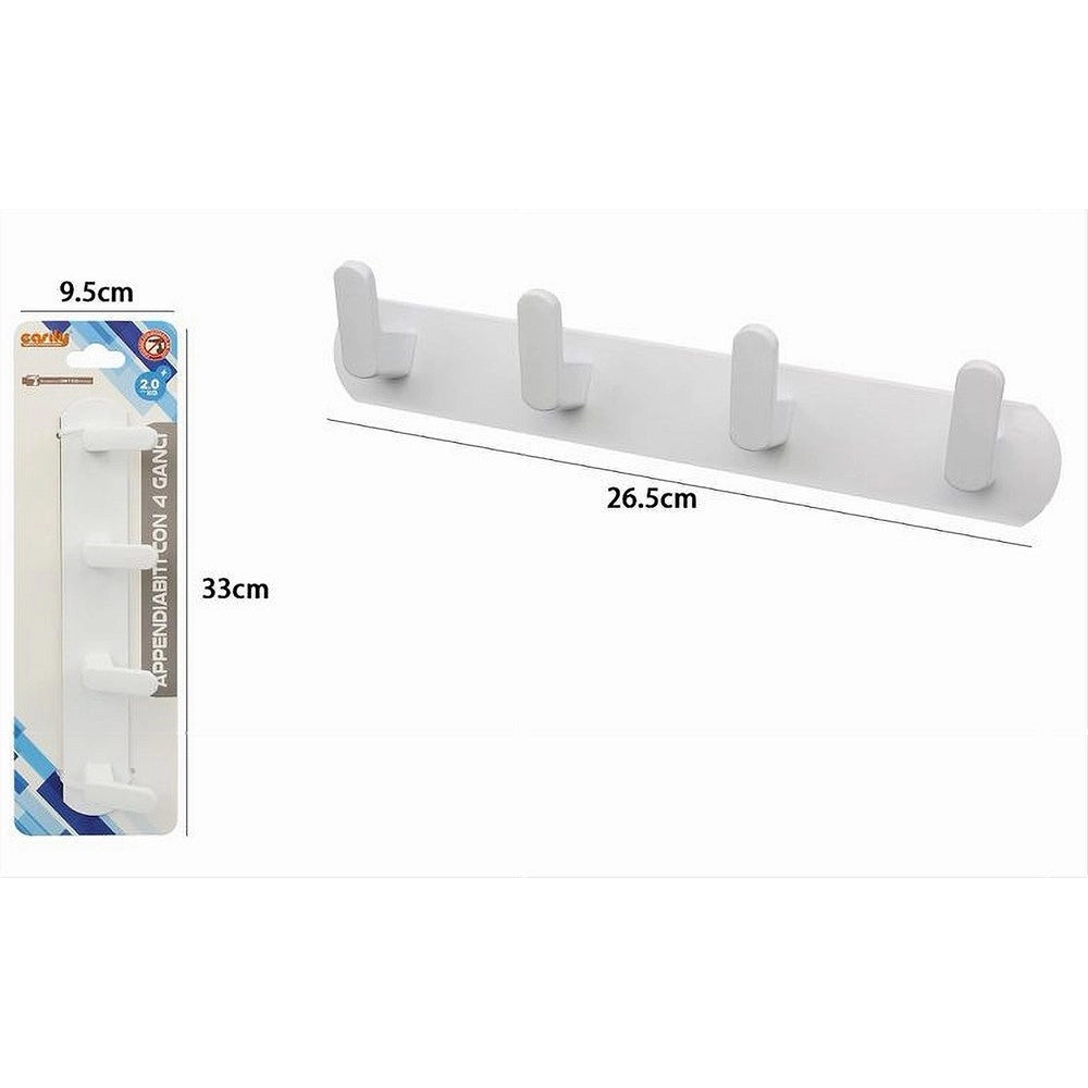 Trade Shop - Appendiabiti Con 4 Ganci Appendino Asciugamano Da Bagno Casa Cucina Bianco 59743 -