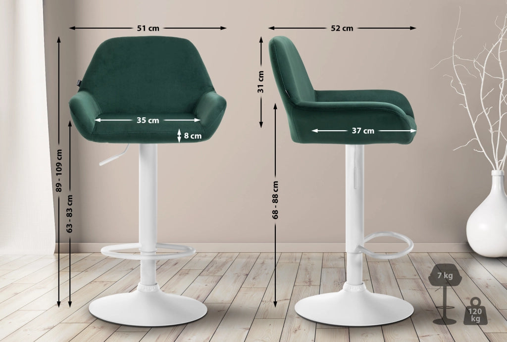 Sgabello Braga in velluto Verde scuro,bianco