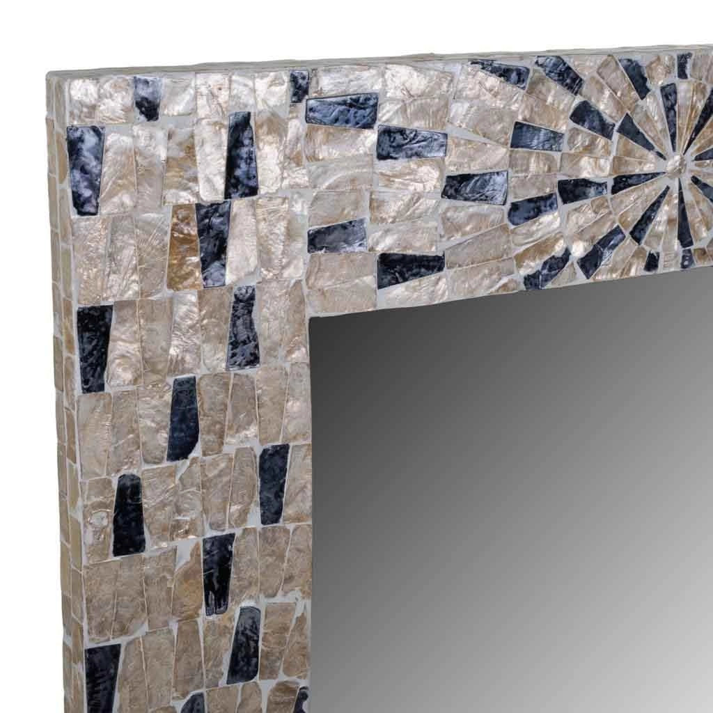 Specchio rettangolare in legno rifinito in capiz nero 100x70x03h