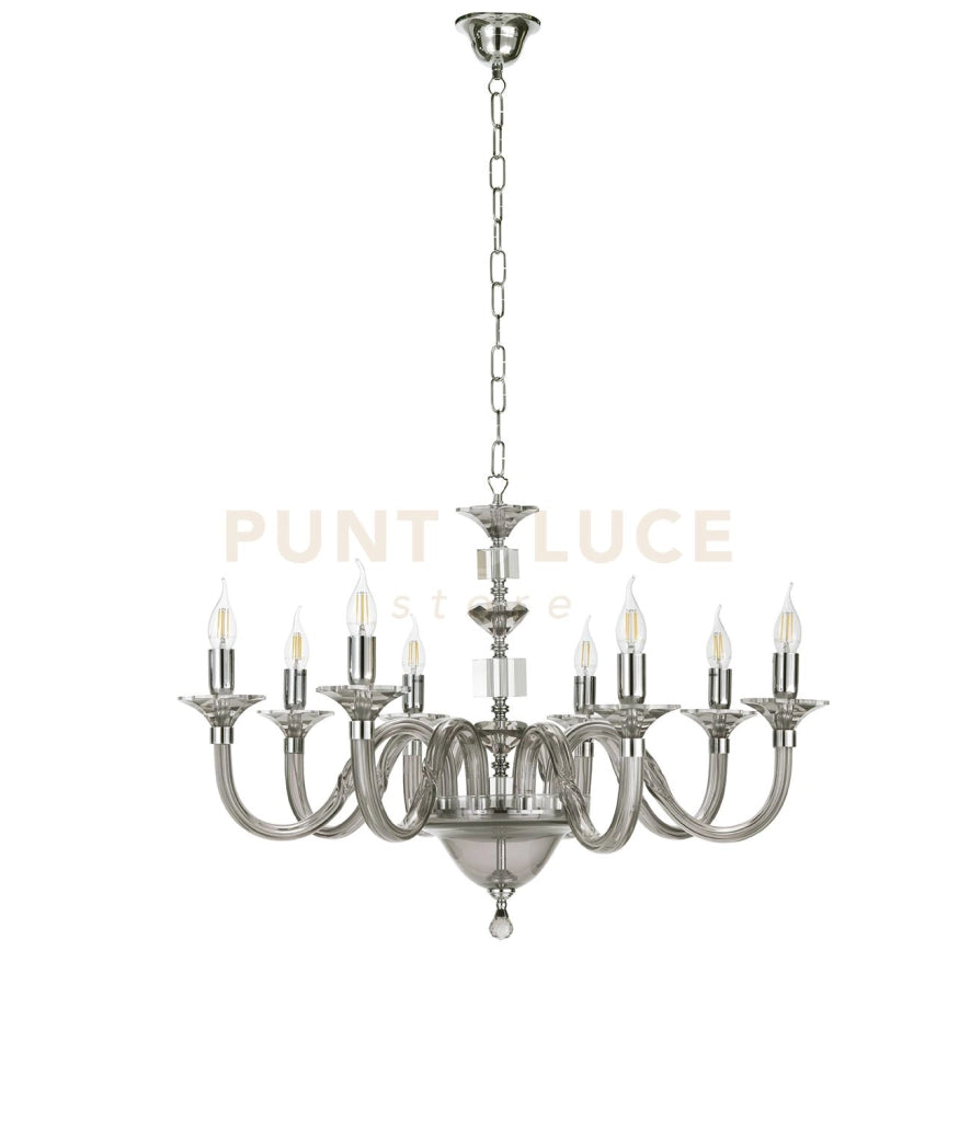 LAMPADARIO GALA 8 LUCI ATTACCO E14 FUME' E CROMO D.82CM