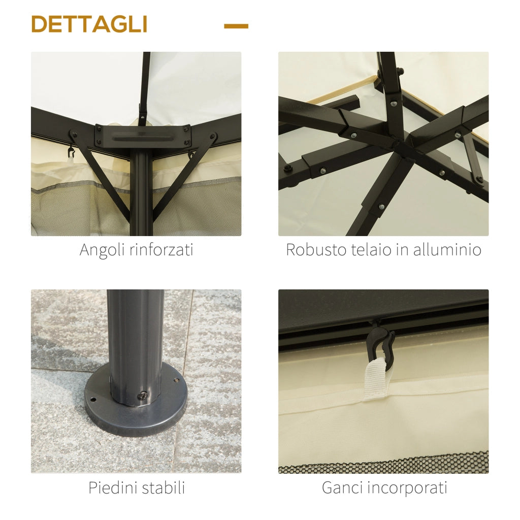 Gazebo da Giardino con Zanzariera e Tende ¨C zephmum ¨C Alluminio e Poliestere Crema 4x3m