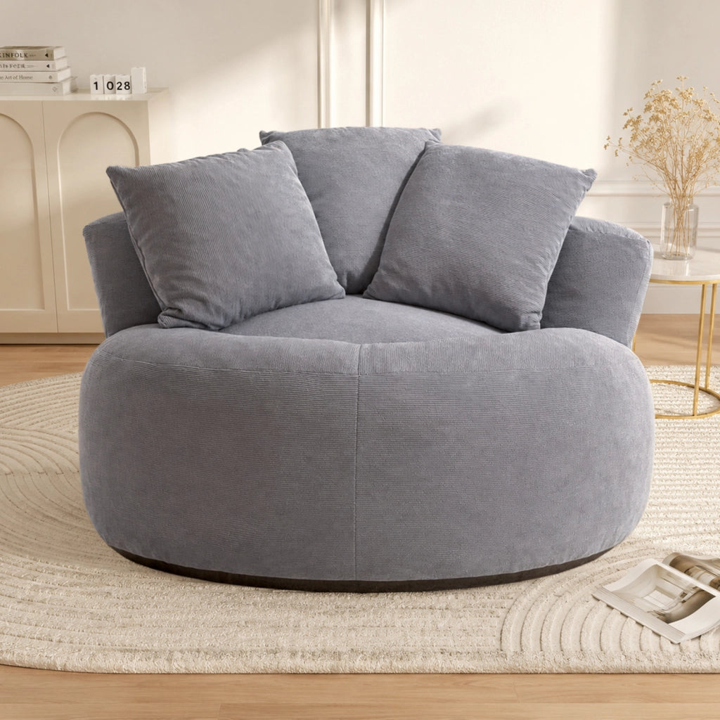 Poltrona pouf rotonda da pavimento - seduta morbida e leggera - in corduroy - grigio