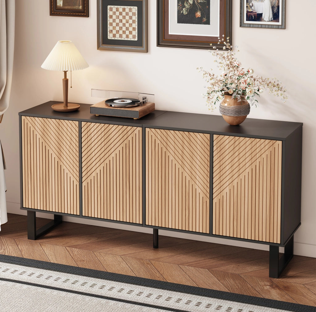 Mobile TV/credenza 160 x 38 x 75 cm in MDF e truciolare; nero e effetto legno